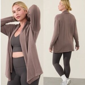 Athleta Pranayama Restore‎ Rib Wrap Cardigan Driftwood Brown LP 777944-52